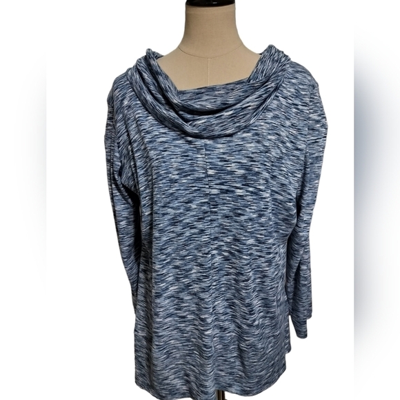 1171)Onque Casual Abstract Print Cowl Neck Long Sleeve Knit Tunic Top Plus Sz 1X - Picture 1 of 7